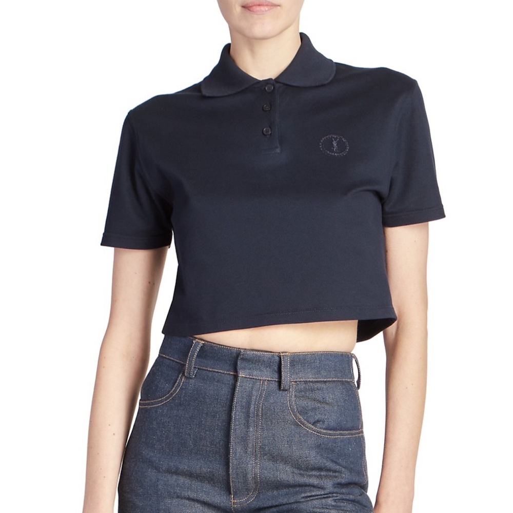 Saint Laurent embroidered cropped polo
